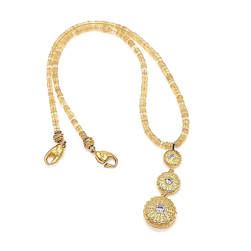 gold vermeil triple sea urchin pendant necklace cz with opalite beads