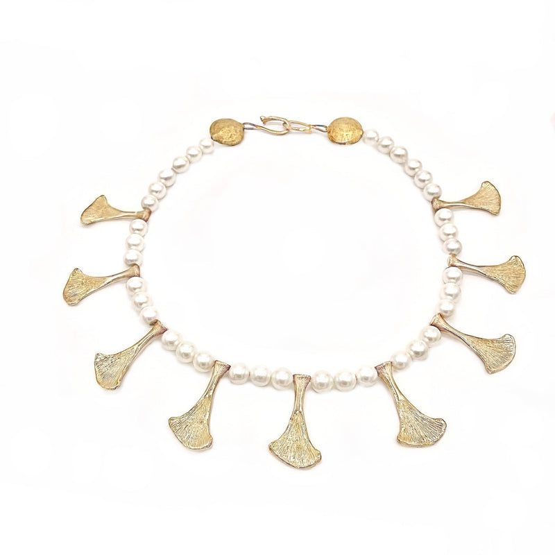 armadillo scapula necklace 14k gold with pearl gogo jewelry