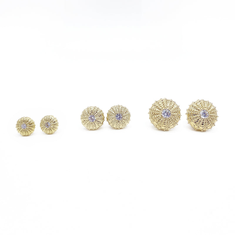 gold vermeil sea urchin earrings with cz small medium and large