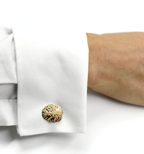 Men's Alligator Scute Cufflinks in Gold on French Cuff Shirt by Gogo Jewelry