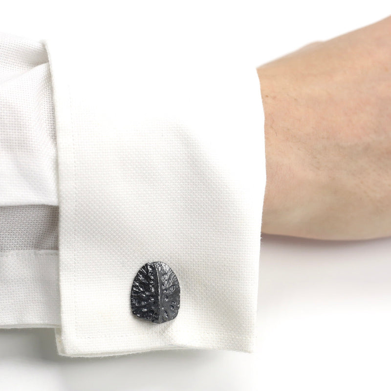 Men's Alligator Scute Cufflinks Oxidized Silver on French Cuff Shirt by Gogo