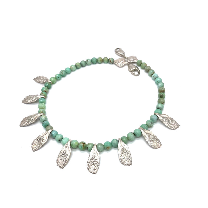 Multi silver Garfish Scale Necklace on turquoise bead