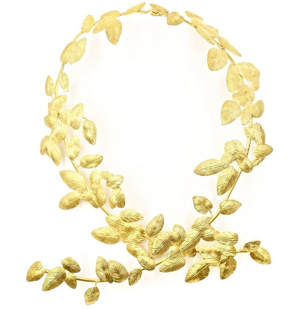 Tumbaga Gold Fig Vine Statement Necklace Front view Gogo jewelry