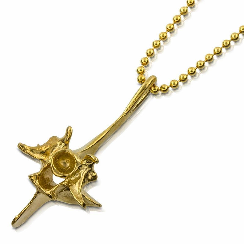 gold vermeil rattlesnake vertebrae large pendant on gold bead chain