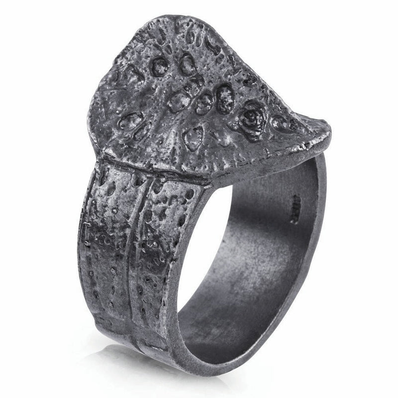 Large 925 Oxidized Silver Alligator Scute Ring with Armadillo Shell Band Gogo Jewelry