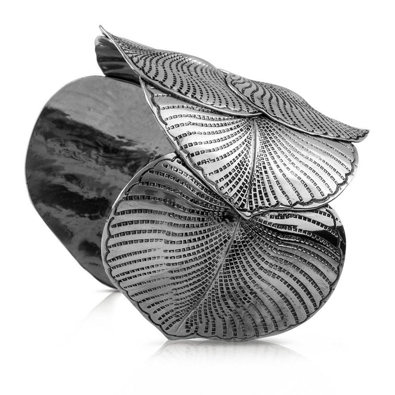 Silver Eucalyptus Leaf Cuff Bracelet Side View Gogo Jewelry 