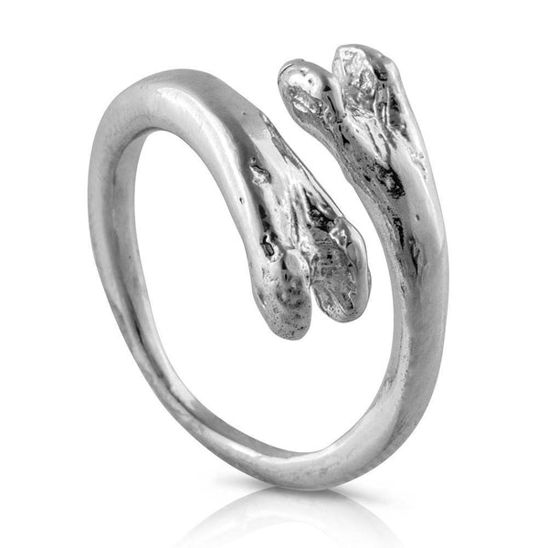 sterling silver raccoon pecker ring quarter view on white background