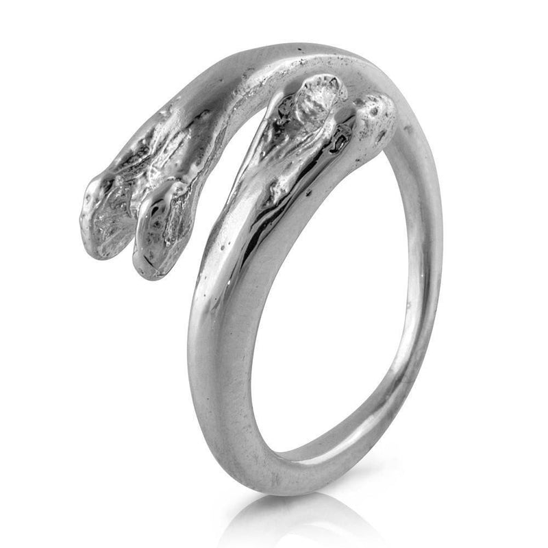 sterling silver raccoon pecker ring on white background