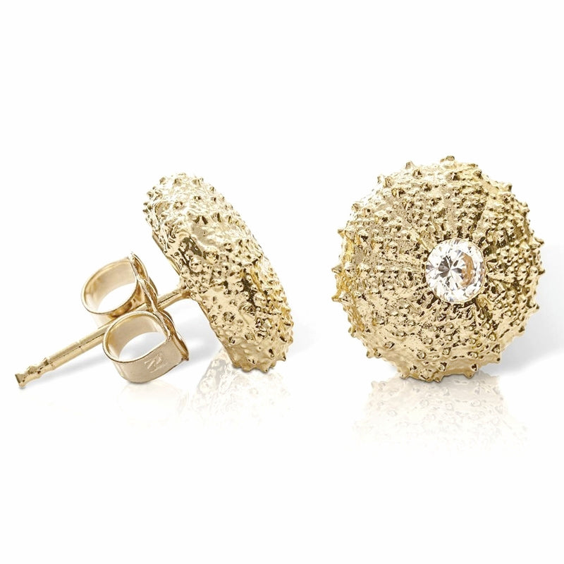 gold vermeil sea urchin large earrings with cz side view 