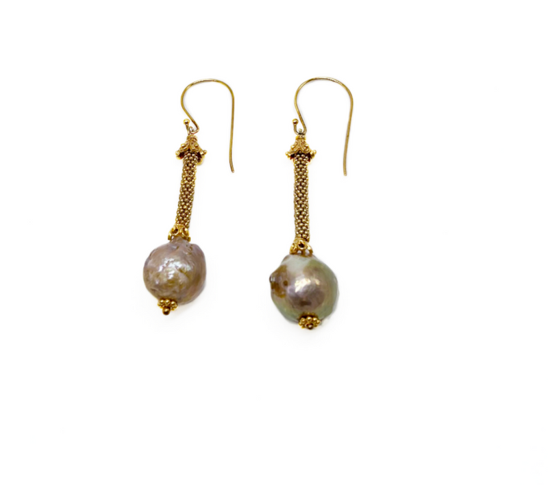 Baroque Pearl Beaded Drop  Earrings - (Wire/Post)