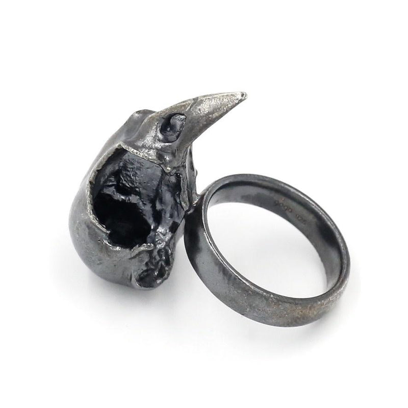 Bird Skull Ring Oxidized Silver Side View