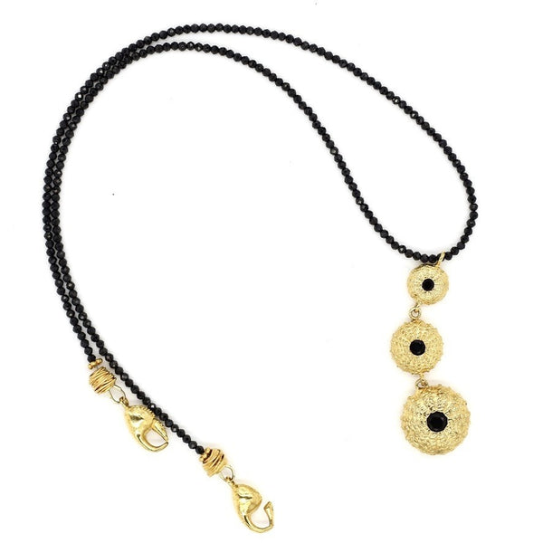 gold vermeil triple sea urchin pendant necklace black onyx small black beads