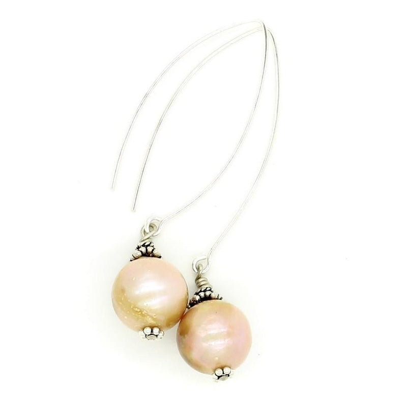 off white Baroque pearl drop earrings with silver  marquis wire gogo jewelry