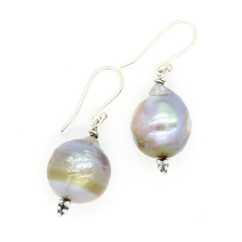 Grey Baroque pearl drop earrings with silver ear wire gogo jewelry