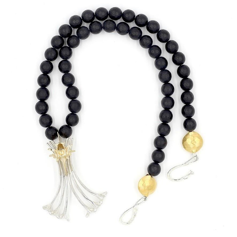 Silver and Gold Gogo logo necklace on Black Onyx bead