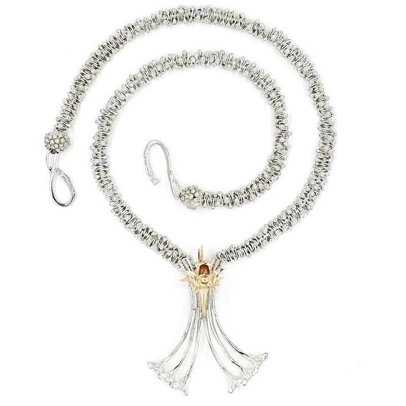 Gold and Silver Gogo Logo on Silver Bali Bead Necklace Gogo Jewelry