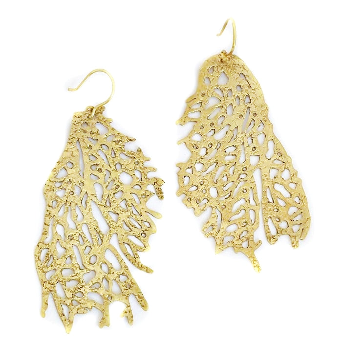 Gold Plated Fan Coral Earrings Gogo Jewelry