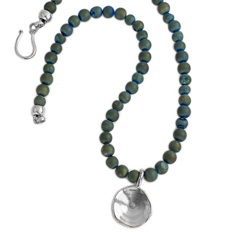 large shark vertebrae pendant necklace sterling silver blue druzy beads gogo jewelry
