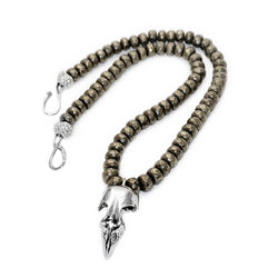 925 Sterling Silver Bird Skull Pendant on Faceted Pyrite Bead Necklace Gogo