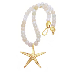 large starfish pendant necklace gold vermeil with champagne beads gogo jewelry