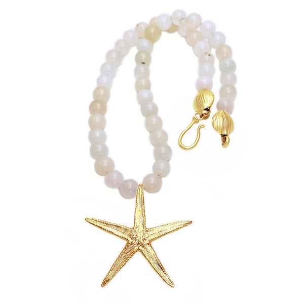 large starfish pendant necklace gold vermeil with champagne beads gogo jewelry