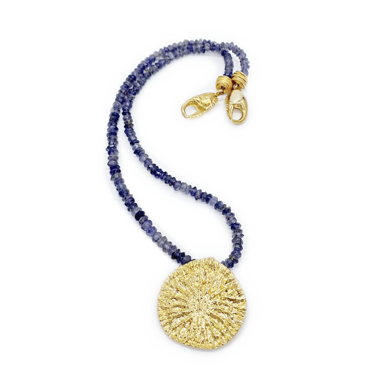 Vermeil Gold Dolphin Disc Pendant Necklace on Purple Amethyst Bead Gogo
