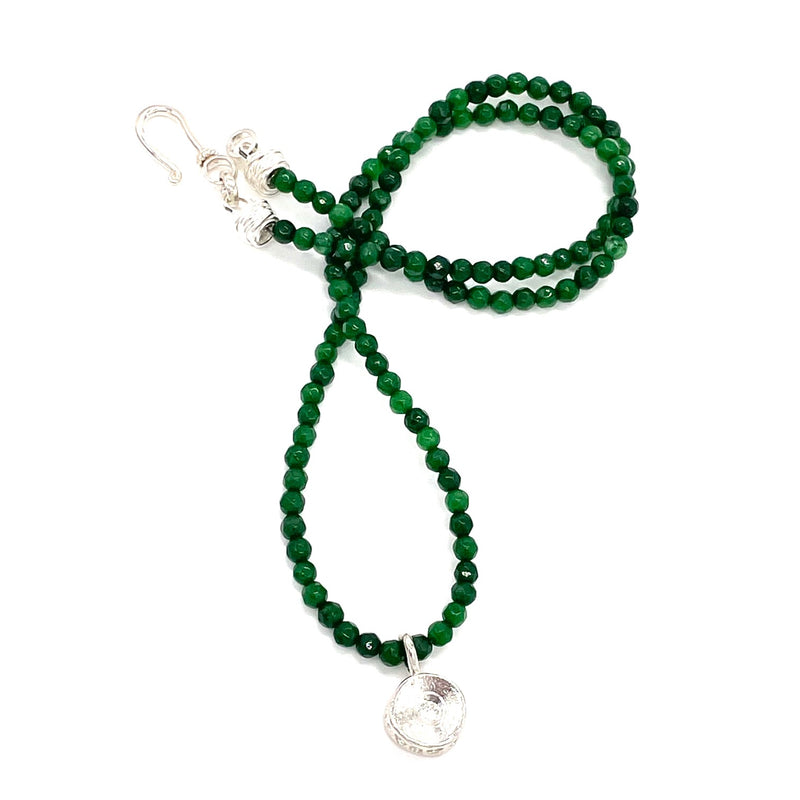 small shark vertbrae pendant sterling silver dark green beads gogo jewelry