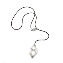 adjustable necklace with baroque pearl dark brown beades sterling silver gogo jewelry