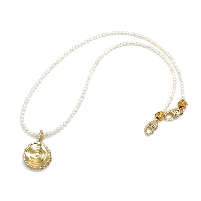 large shark vertebrae pendant necklace gold vermeil pearl strand gogo jewelry