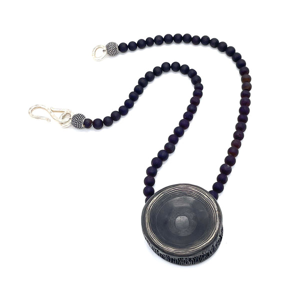 shark vertebrae pendant necklace alpaca oxidized purple druzy bead gogo jewelry