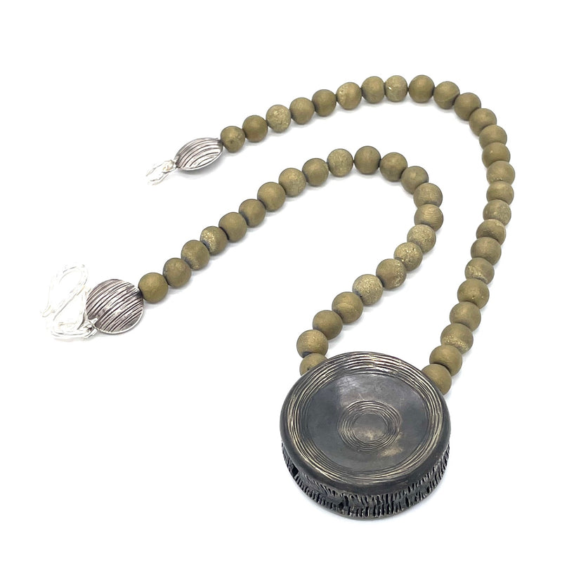 shark vertebrae pendant necklace alpaca oxidized green druzy beads gogo jewelry