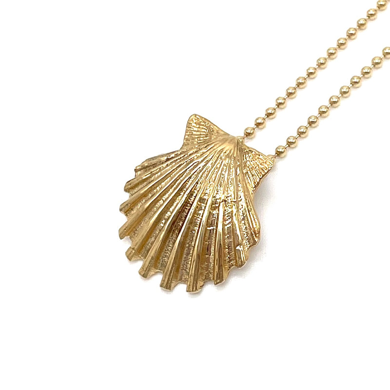 14k gold scallop shell pendant on gold filled beaded chain