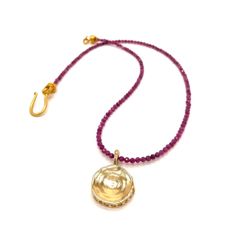 large shark vertebrae pendant necklace gold vermeil cranberry beads gogo jewelry