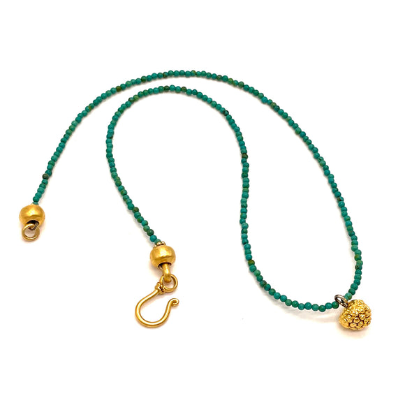 Kousa Dogwood Pendant Necklace in Gold on Green Bead Gogo Jewelry