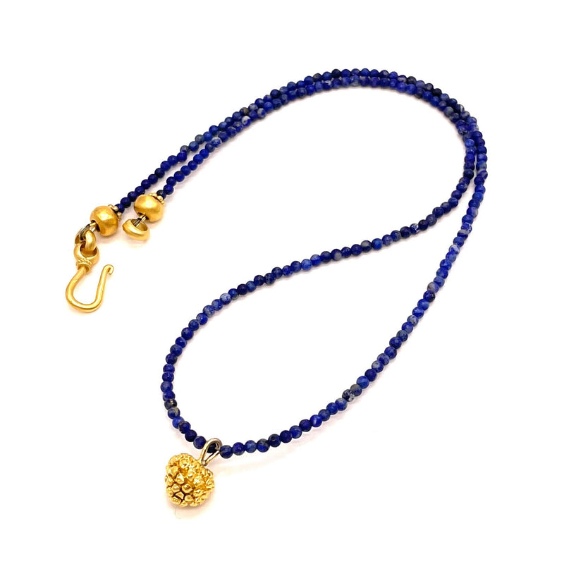 Kousa Dogwood Pendant Necklace in Gold on Blue Lapis Bead