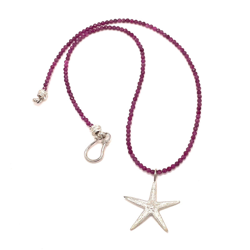 small starfish pendant sterling silver on cranberry beads gogo jewelry
