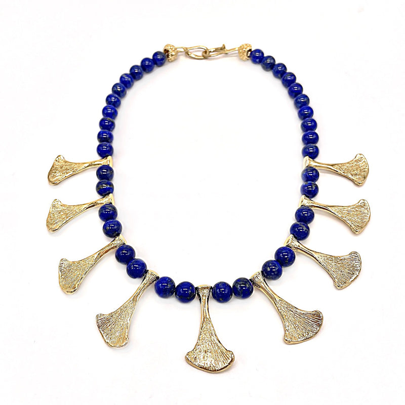 armadillo scapula necklace gold vermeil on blue lapis bead gogo jewelry