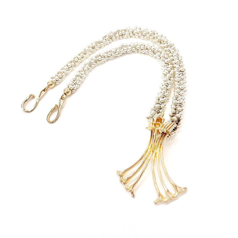 14k Gold Gogo Logo Pendant on Silver Bali Bead Necklace Gogo Jewelry