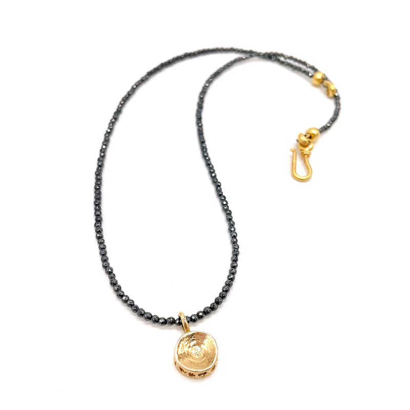 small shark vertebrae pendant necklace 14k gold gun metal bead gogo jewelry
