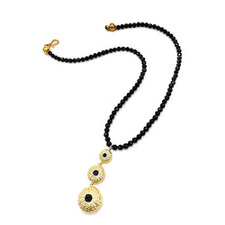 gold vermeil triple sea urchin pendant necklace black onyx black beads