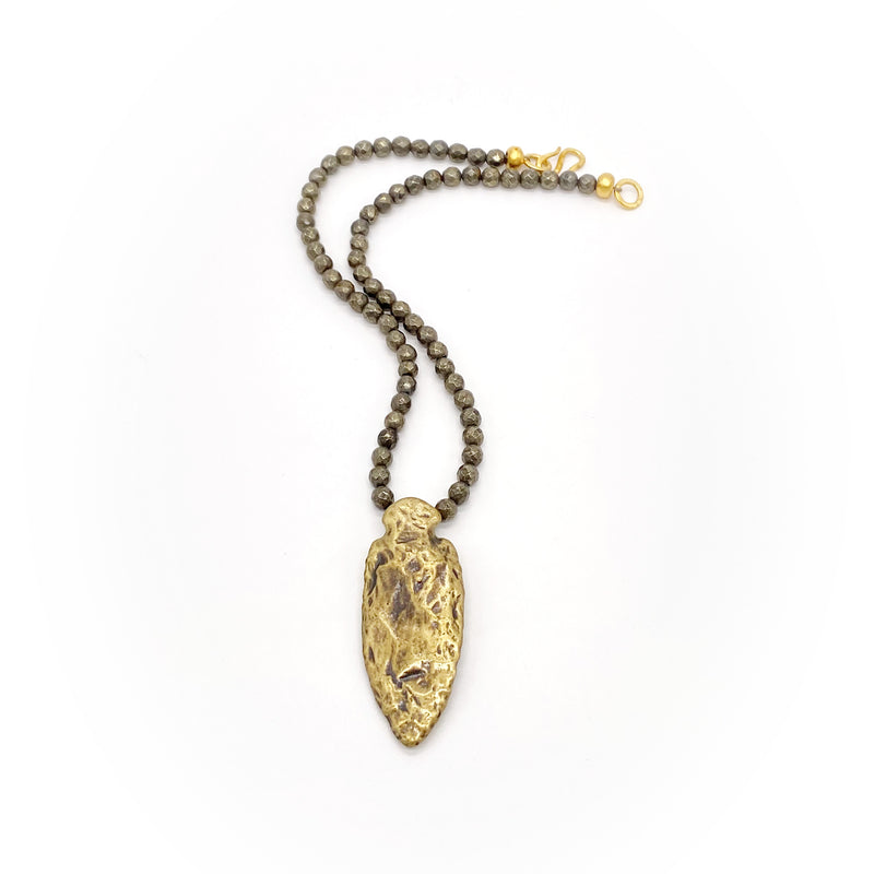 arrowhead pendant necklace antique brass with pyrite beads gogo jewelry