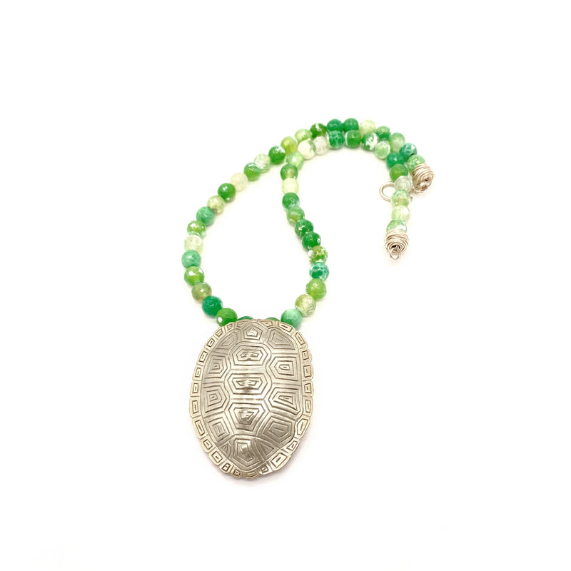 turtle shell pendant necklace with green fire agate bead gogo jewelry