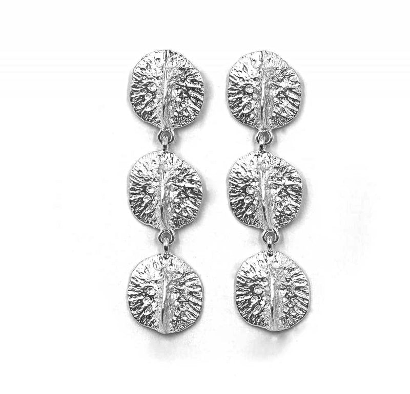 Silver Alligator Scute Chandelier Earrings Triple by Gogo Jewelry