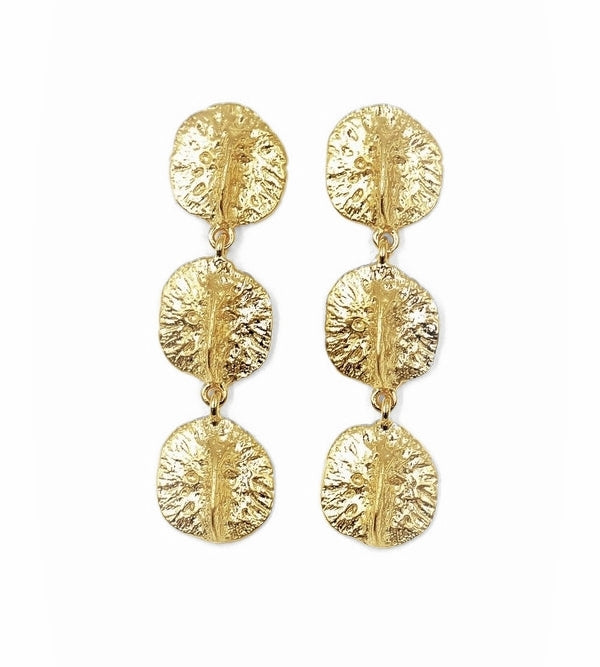 Gold Alligator Scute Chandelier Earrings Triple by Gogo Jewelry