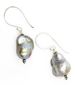 Grey Baroque pearl drop earrings with silver wire gogo jewelry