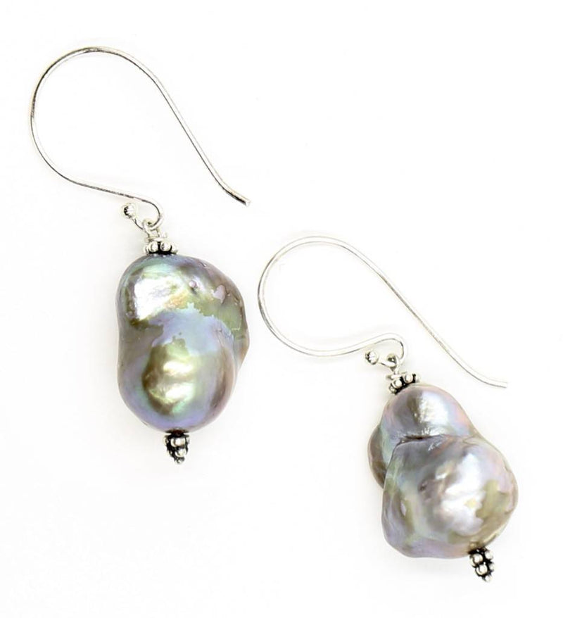 Grey Baroque pearl drop earrings with silver wire gogo jewelry