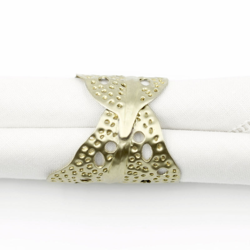 alpaca matte sea kelp napkin ring on white woven napkin back view
