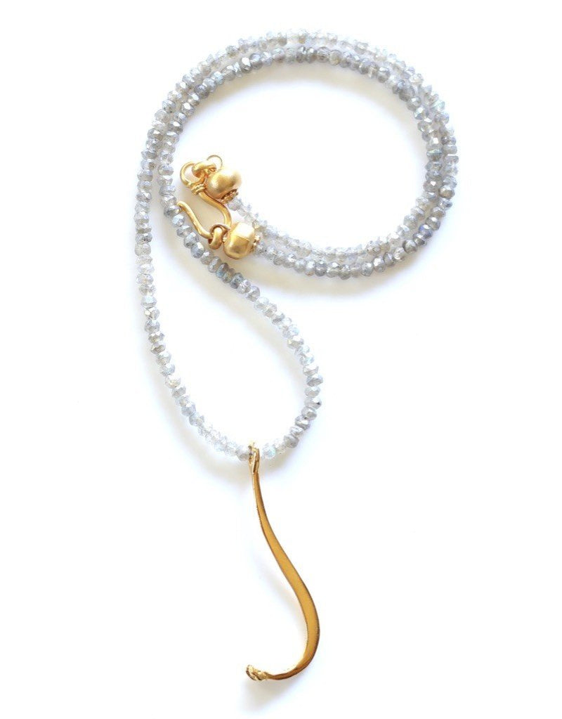 gold vermeil raccoon pecker pendant on smokey quartz beads