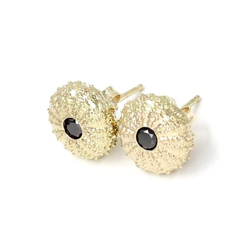 gold vermeil sea urchin earrings with black onyx top quarter view