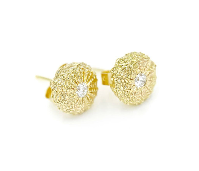 gold vermeil sea urchin earrings with cz quarter view